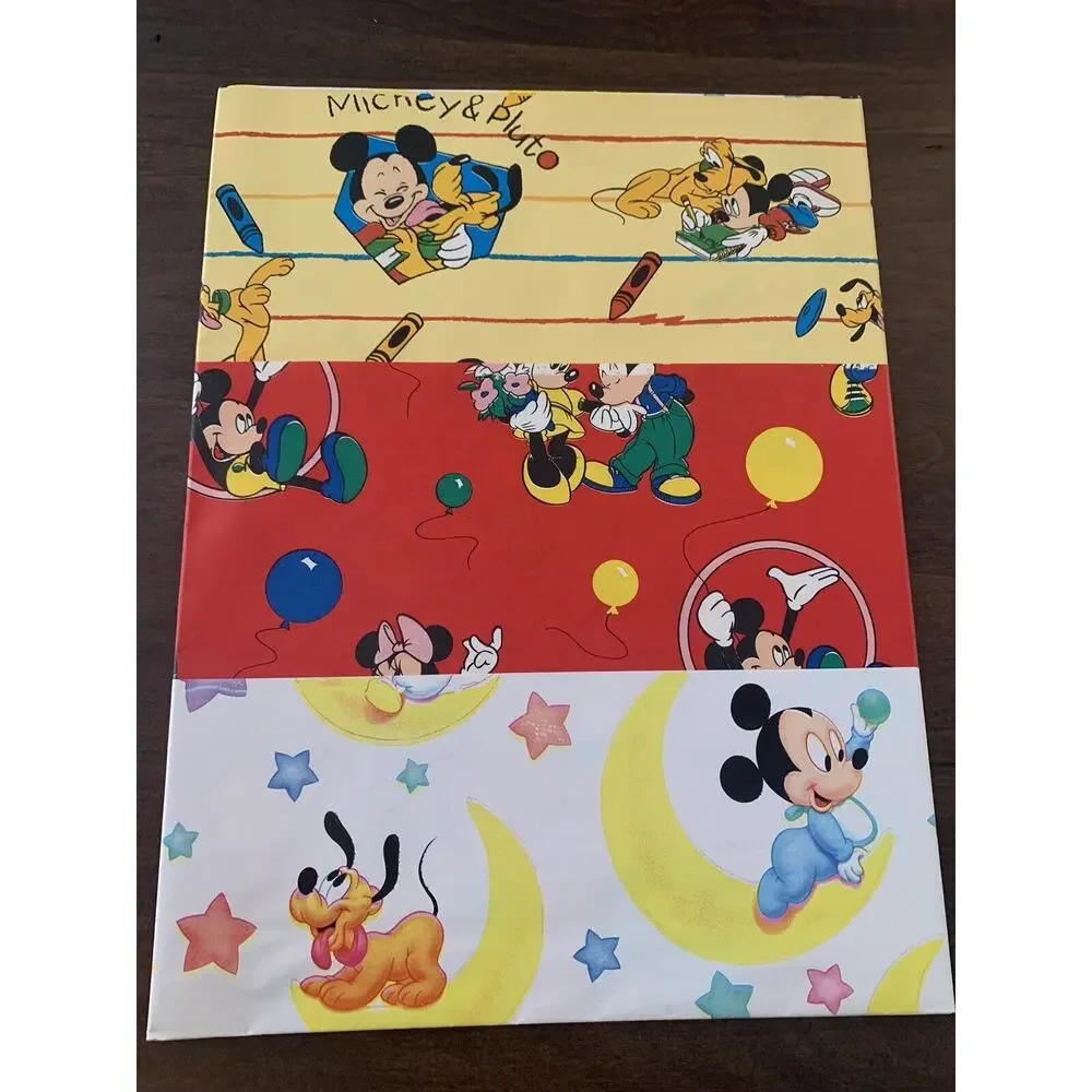 Lot Vtg 90s Disney Gift Wrapping Paper Baby Birthday Mickey Minnie Mouse Pluto